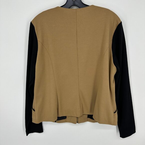 3/$25 Christopher & Banks Ponte Knit Blazer Jacket L Color Block Zip Up Tan - Picture 3 of 8